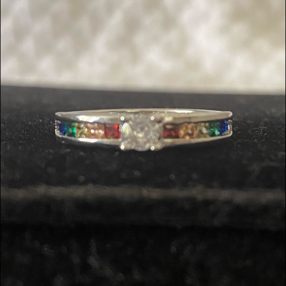 RAINBOW GEMSTONES/CZ STAMPED S925 SILVER RING - Picture 2 of 12